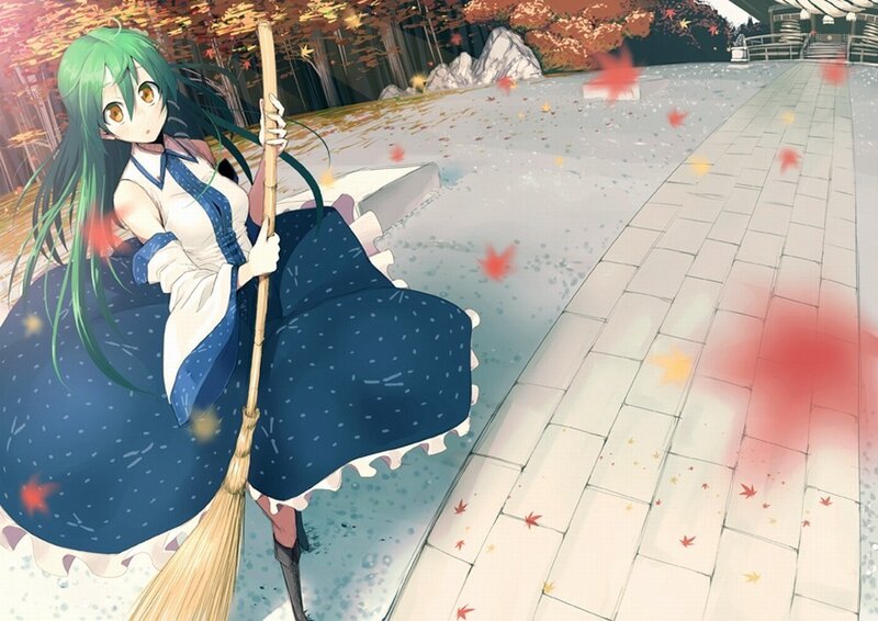 Green-haired girl with broom
