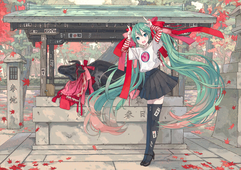 Green-haired Girl with Bull