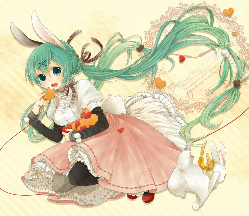 Green-haired Girl with Bunny Ears