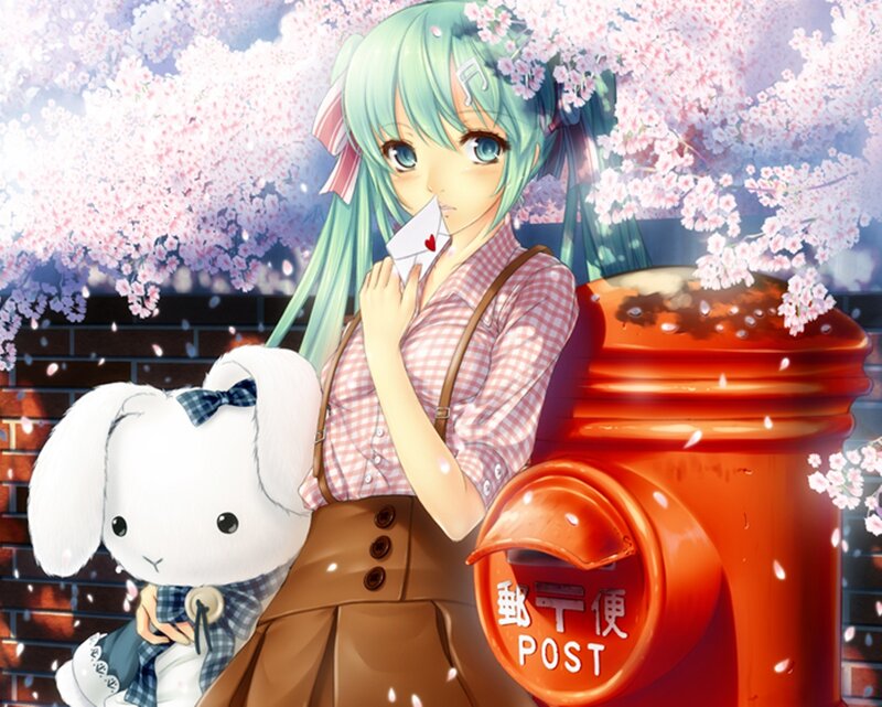 Green-haired Girl with Bunny — Pink
