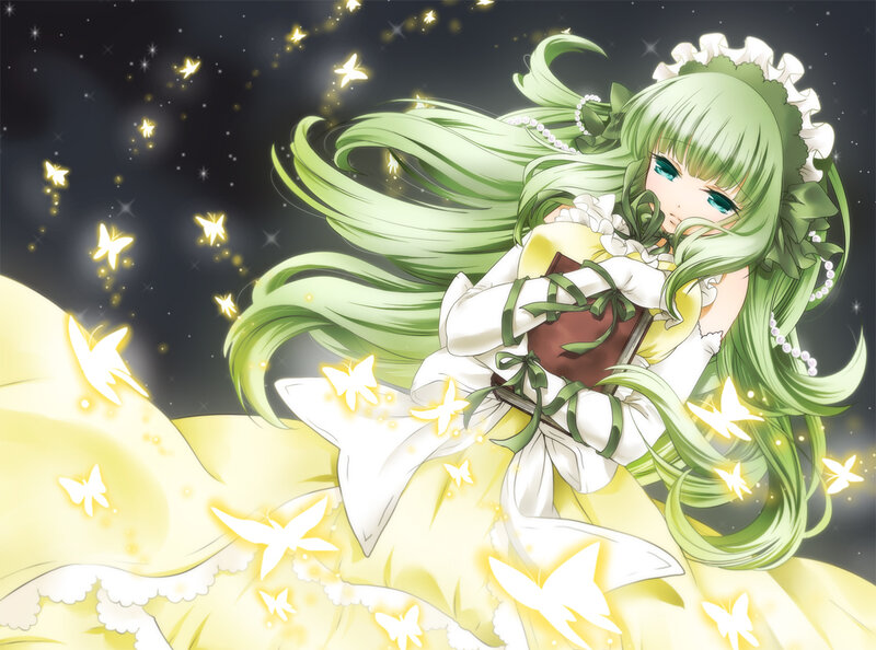 Green-haired Girl with Butterflies — Green