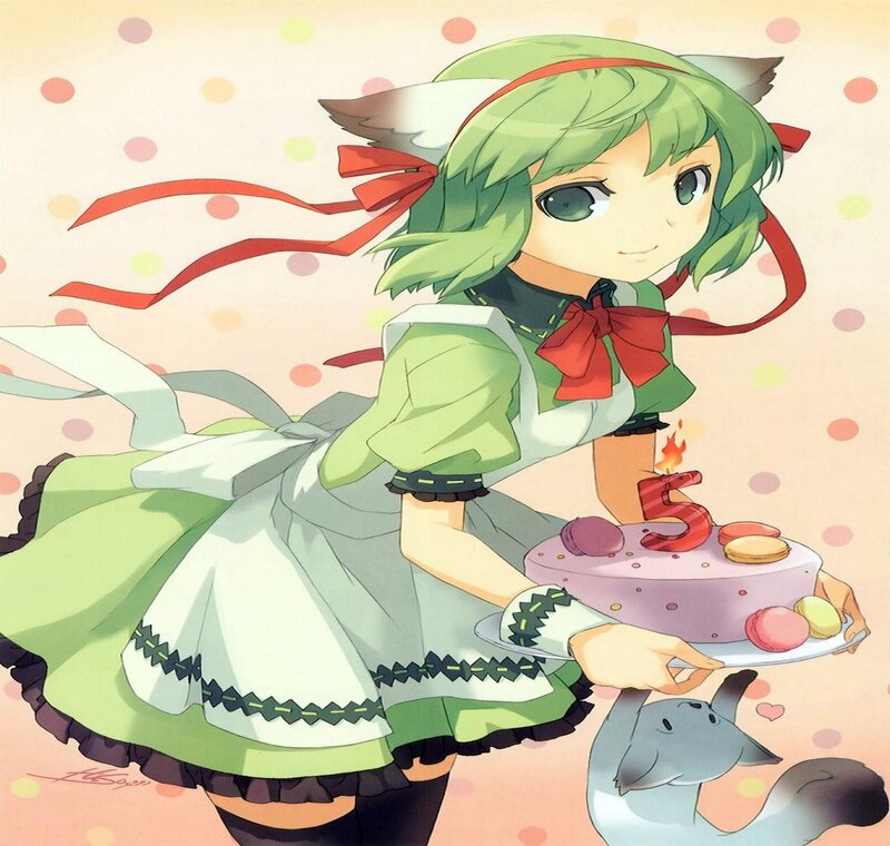 Green-haired Girl with Cake — Green