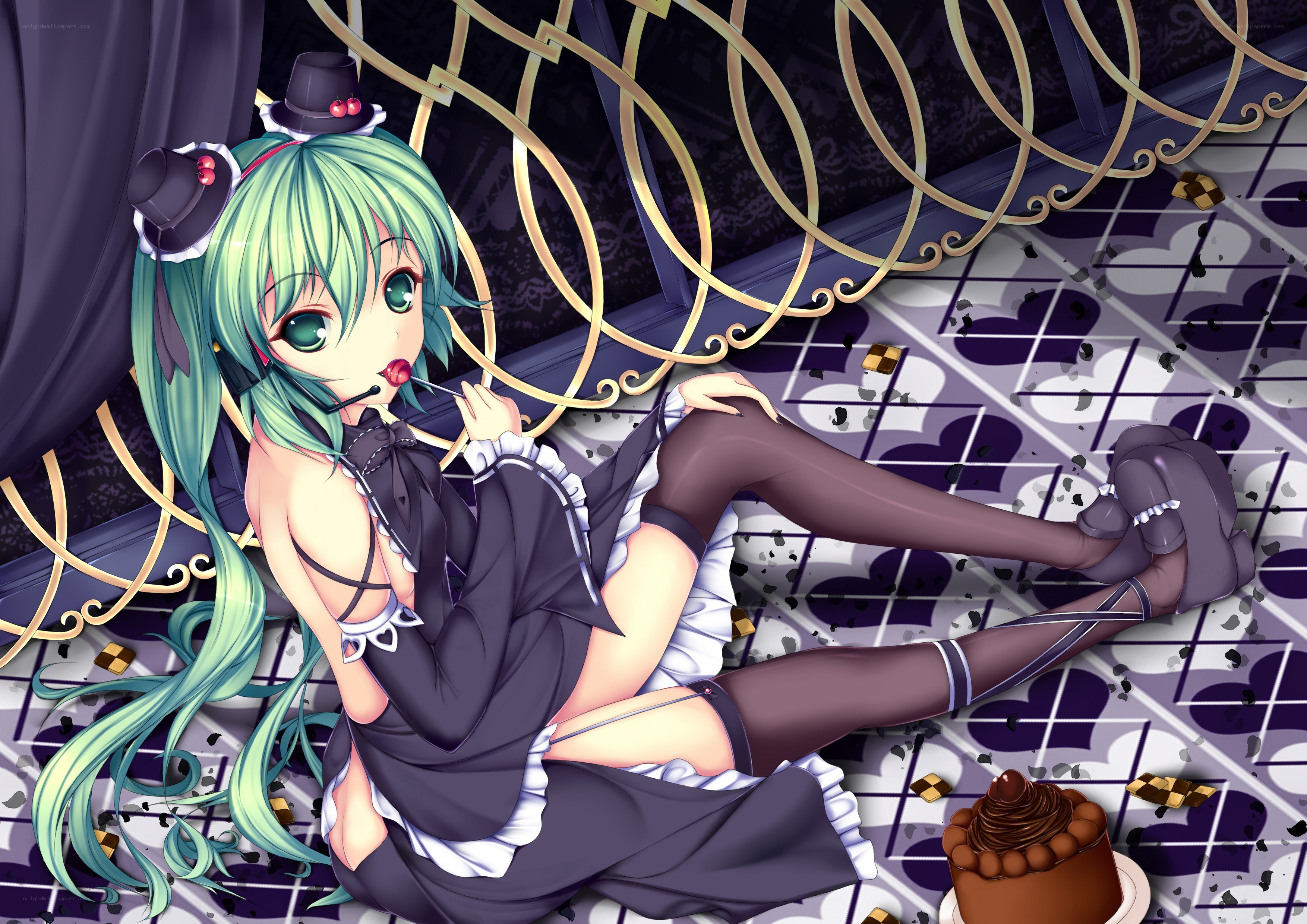 green-haired girl with cake