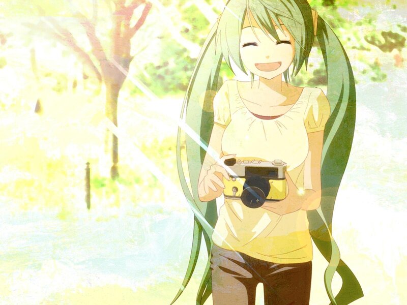 Green-haired Girl with Camera — Green