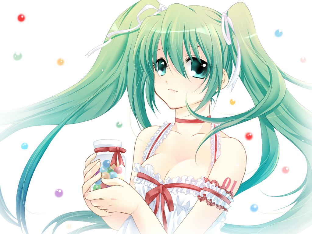 Green-haired girl with candy jar