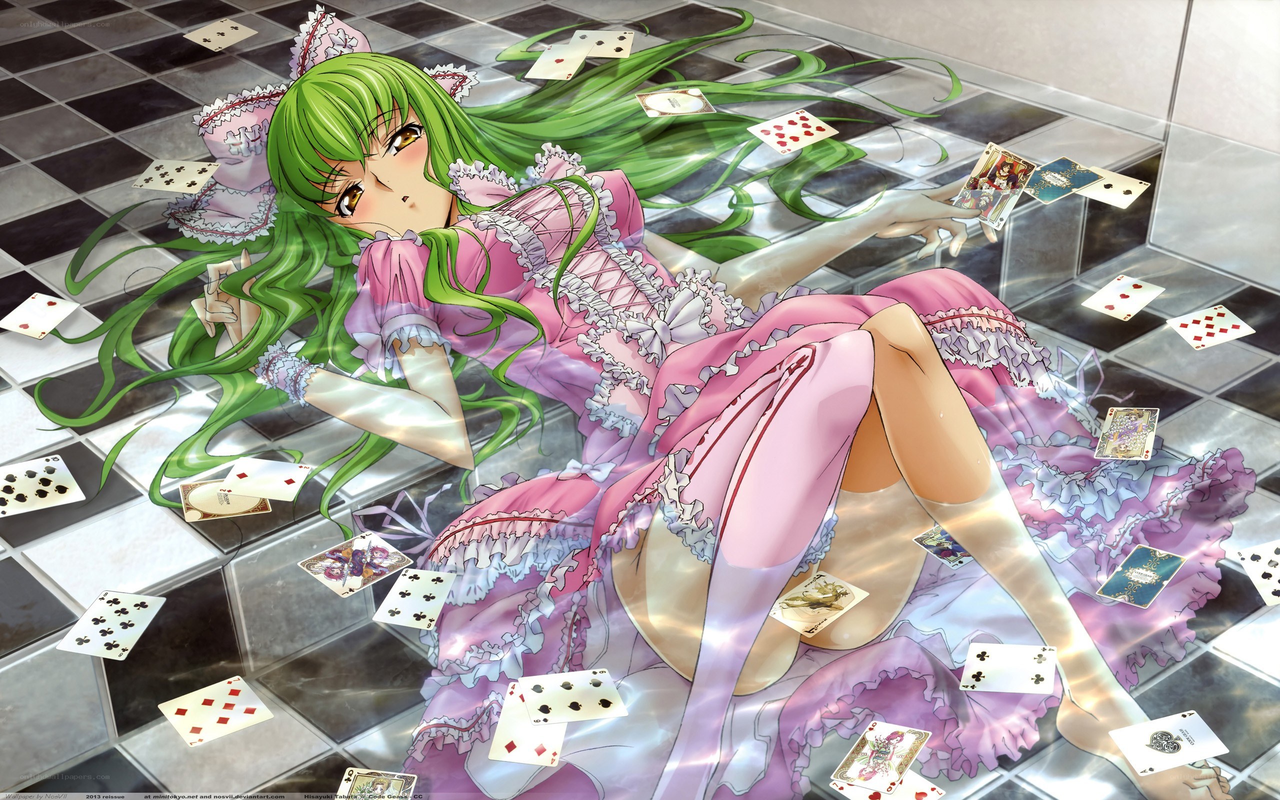 green-haired girl with cards
