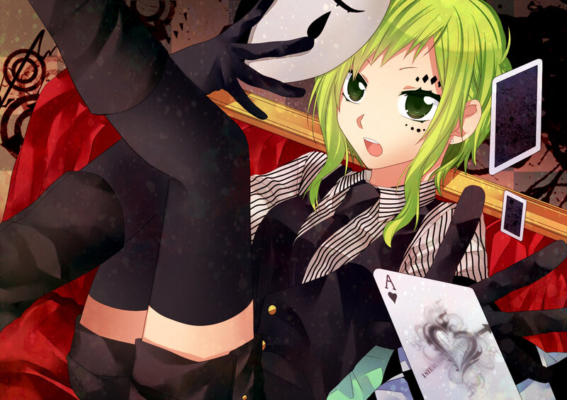 Green-haired Girl with Cards — Green