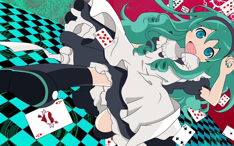 Green-haired Girl with Cards — Teal
