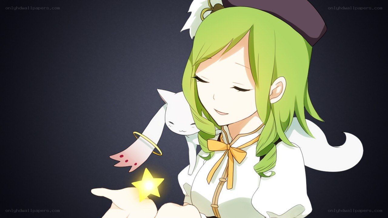 green-haired girl with cat