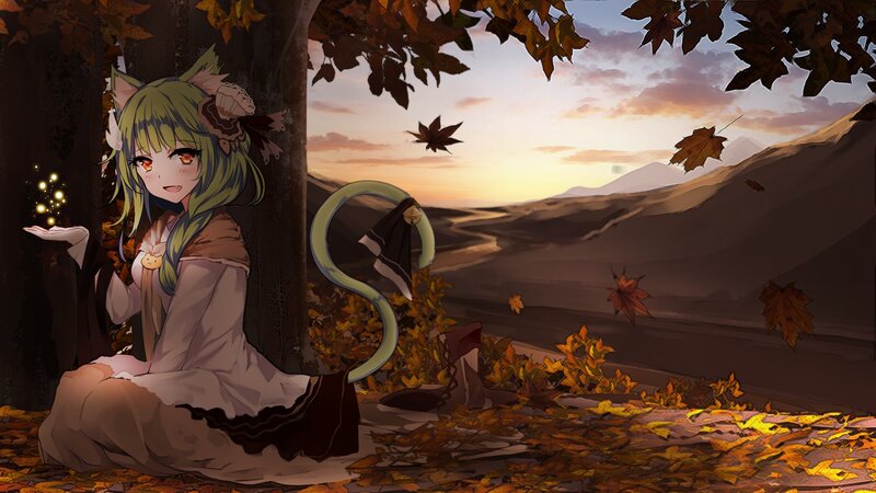 Green-haired Girl with Cat Ears — Brown