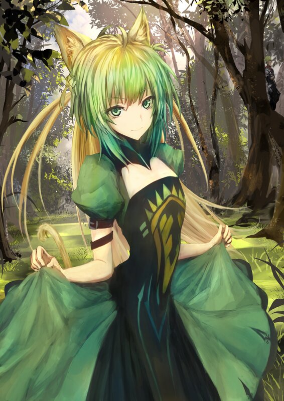 Green-haired Girl with Cat Ears — Green, Serene