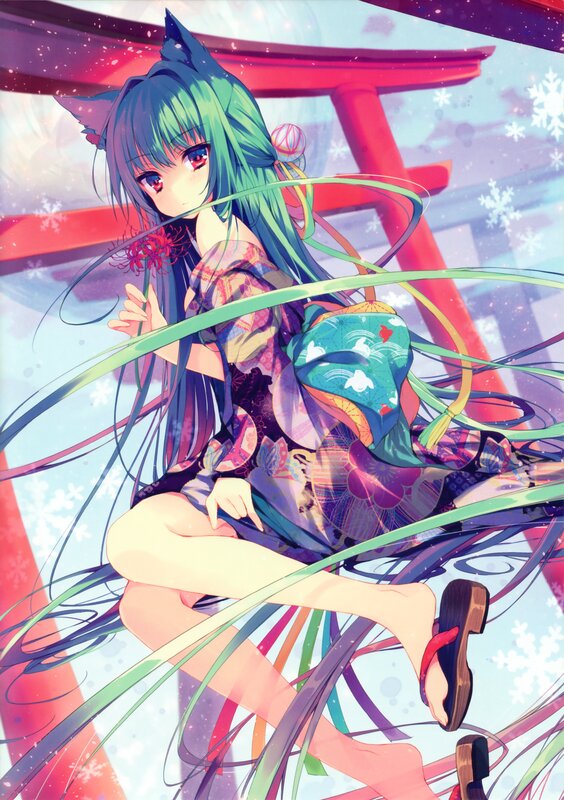 Green-haired Girl with Cat Ears — Green