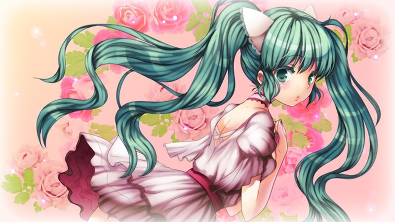 Green-haired Girl with Cat Ears