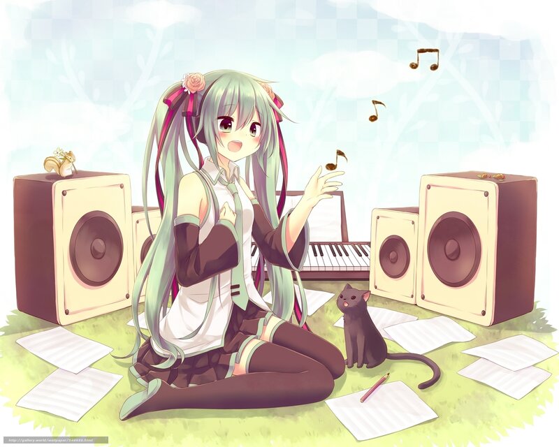 Green-haired Girl with Cat — Green, Playful, Afternoon