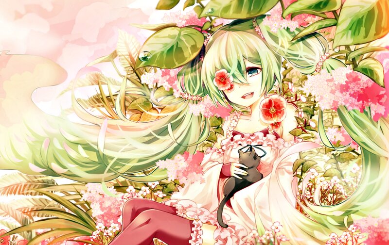 Green-haired Girl with Cat — Pink