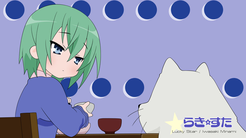 green-haired girl with cat