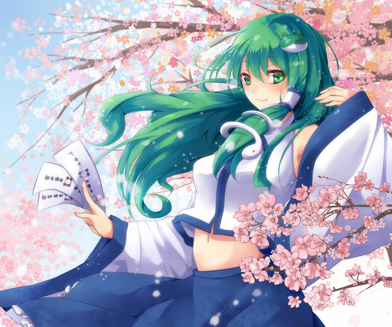 Green-haired Girl with Cherry Blossoms — Green