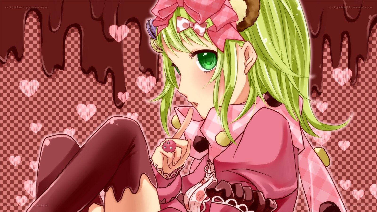 green-haired girl with chocolate
