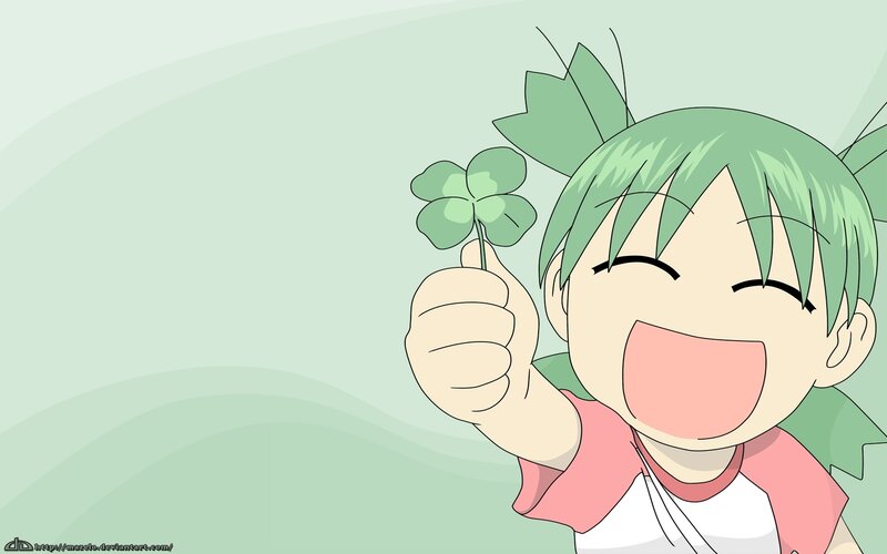 green-haired girl with clover