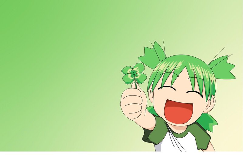 green-haired girl with clover