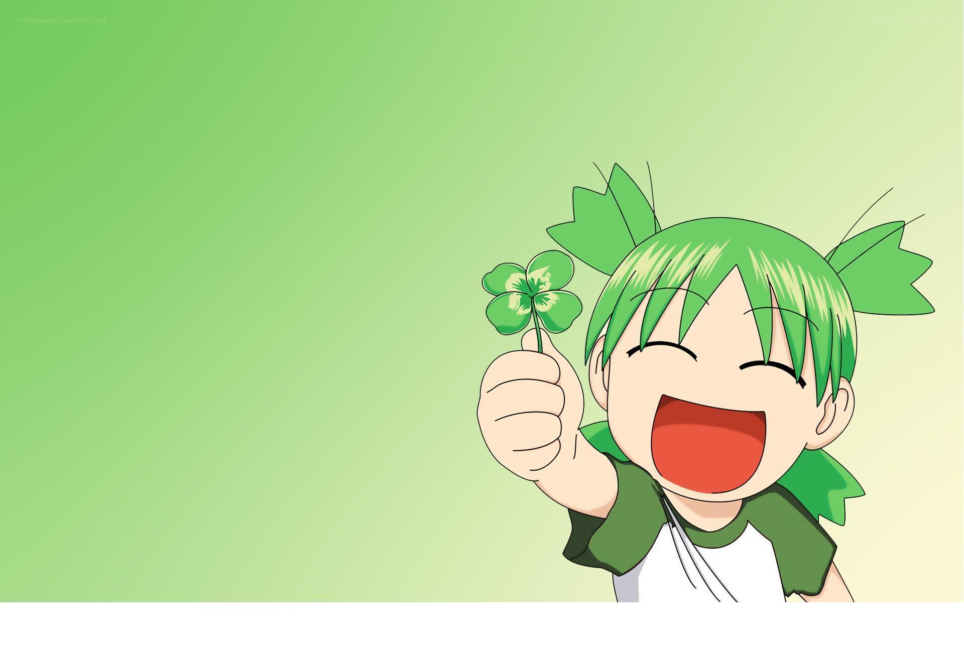 green-haired girl with clover