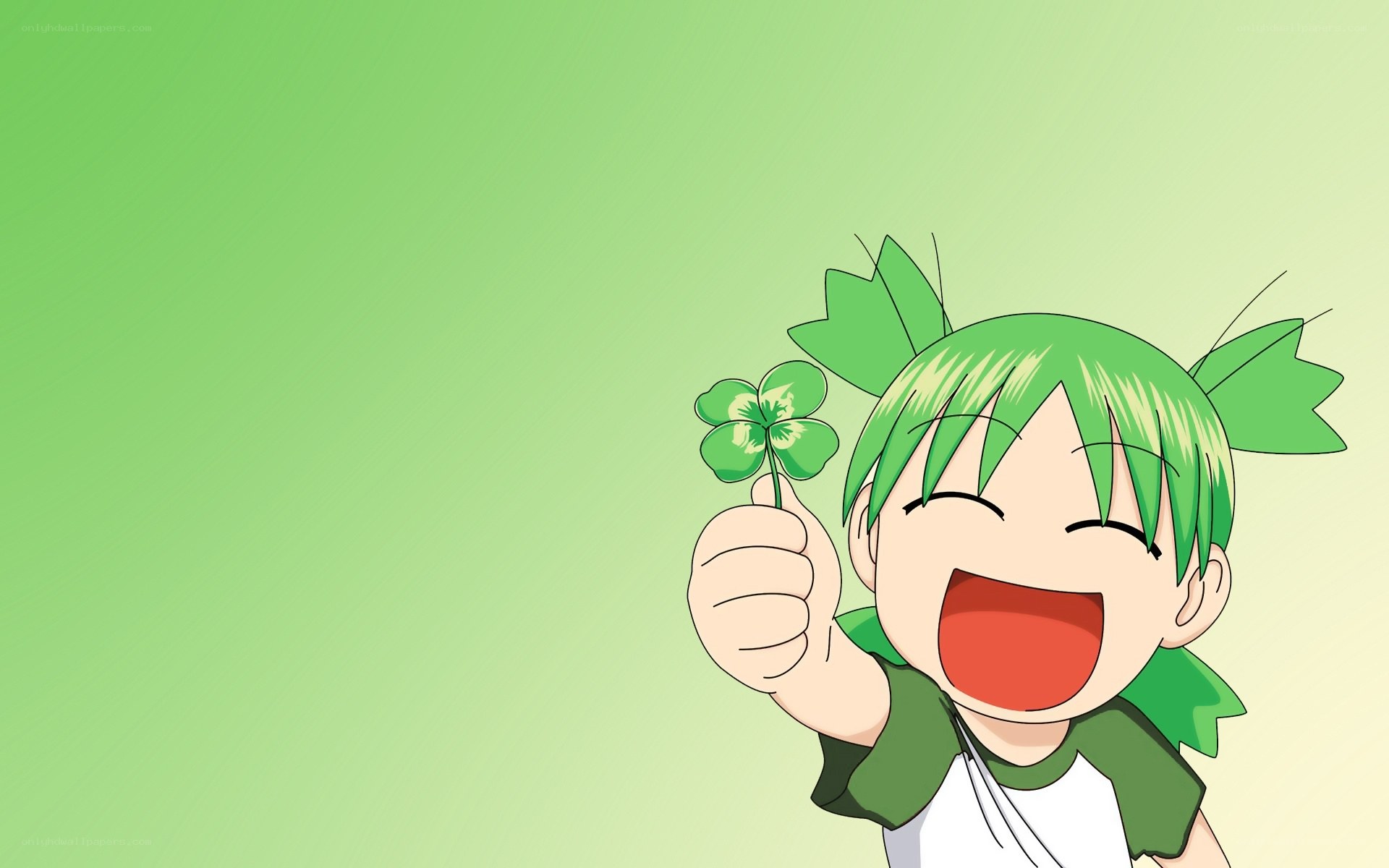green-haired girl with clover