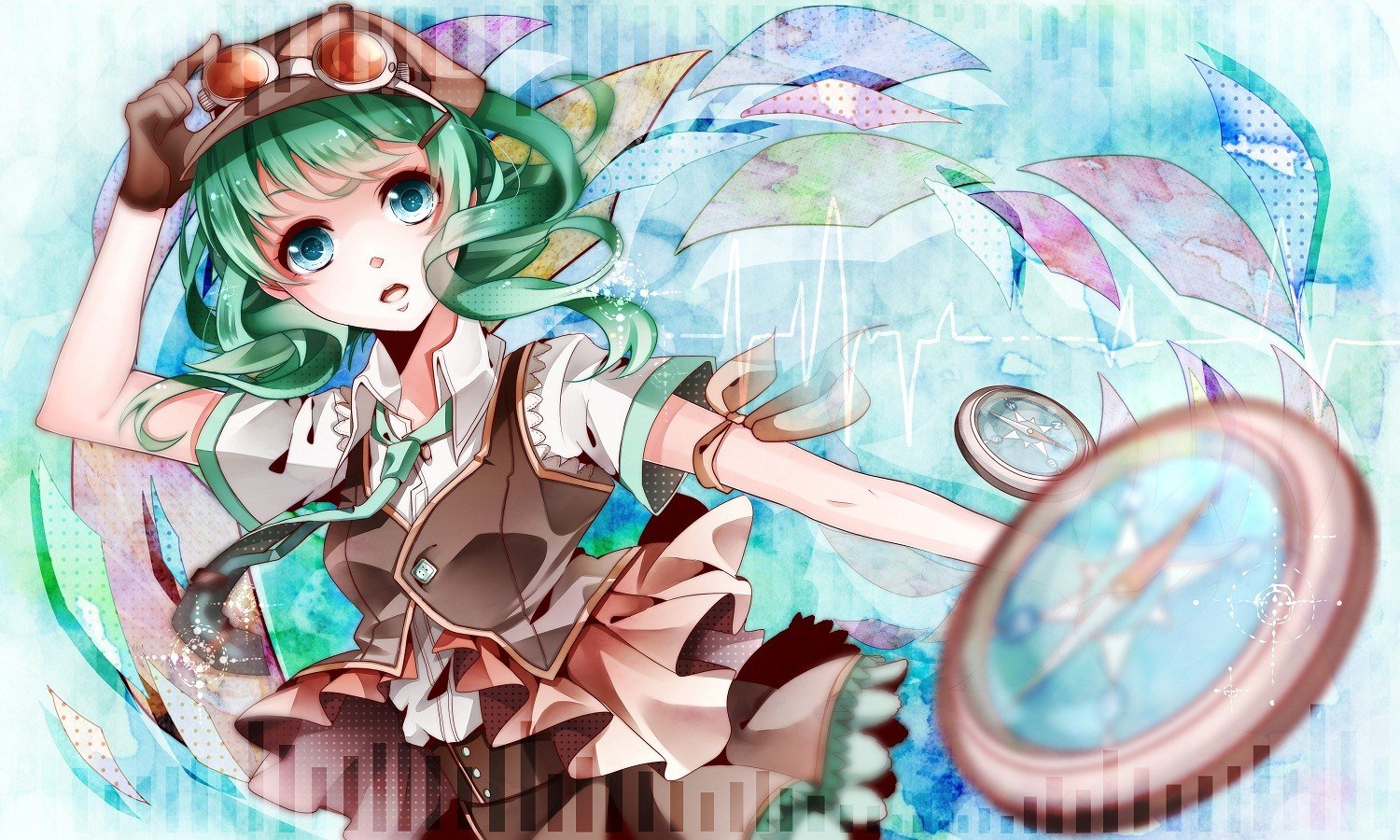 green-haired girl with compass