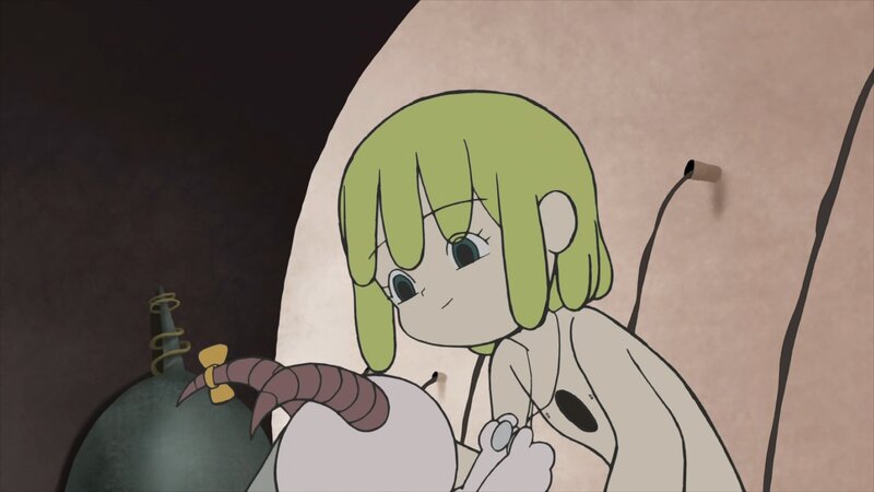 green-haired girl with creature