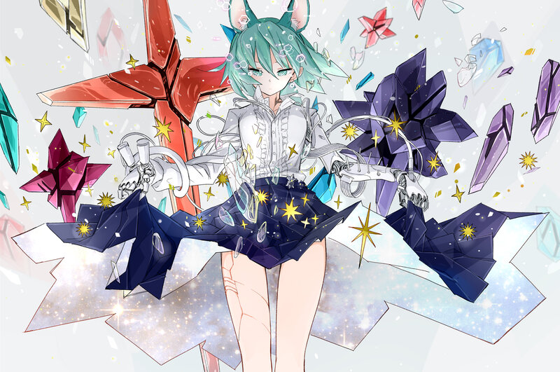 Green-haired Girl with Crystals