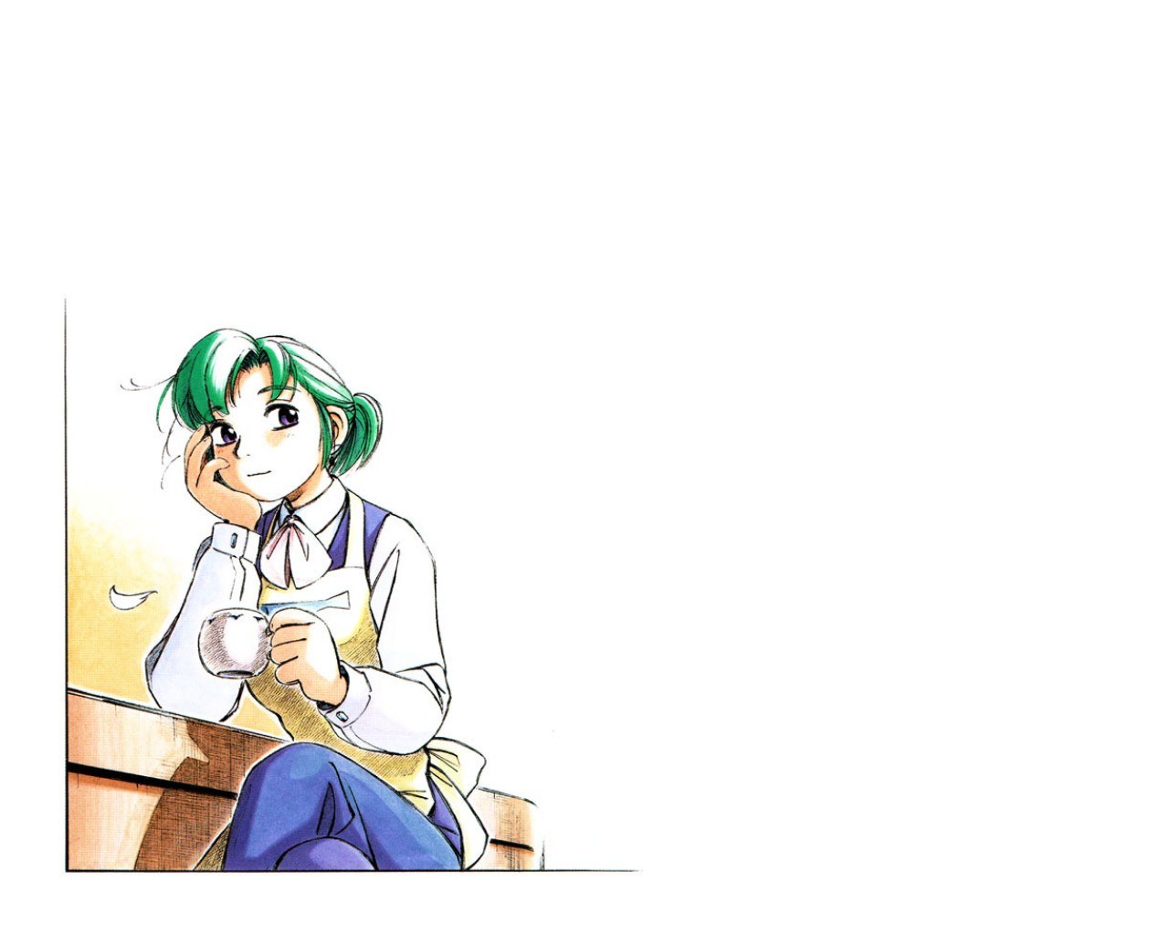 green-haired girl with cup