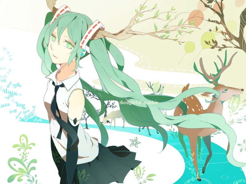 Green-haired Girl with Deer — Green