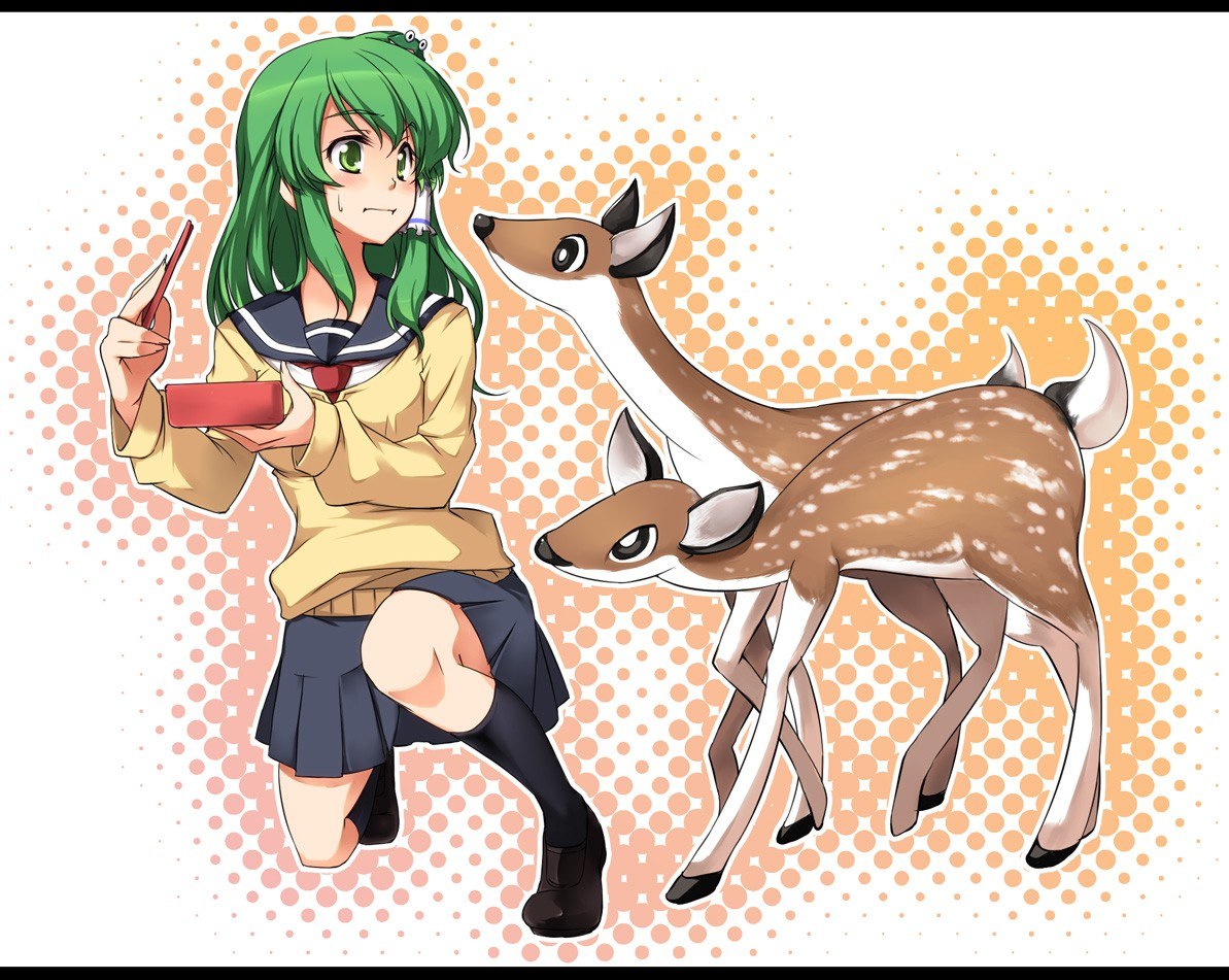 Green-haired girl with deer