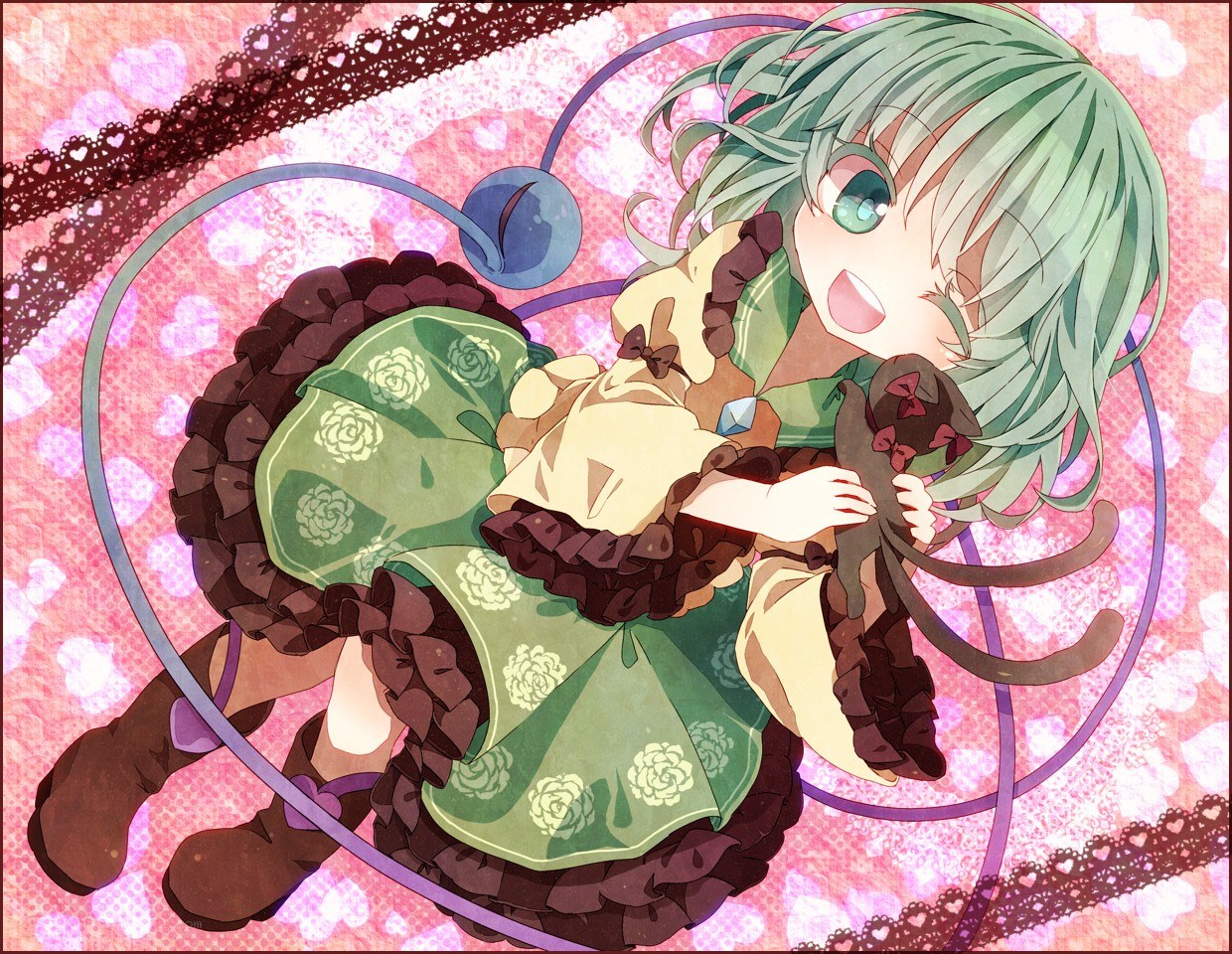 green-haired girl with doll