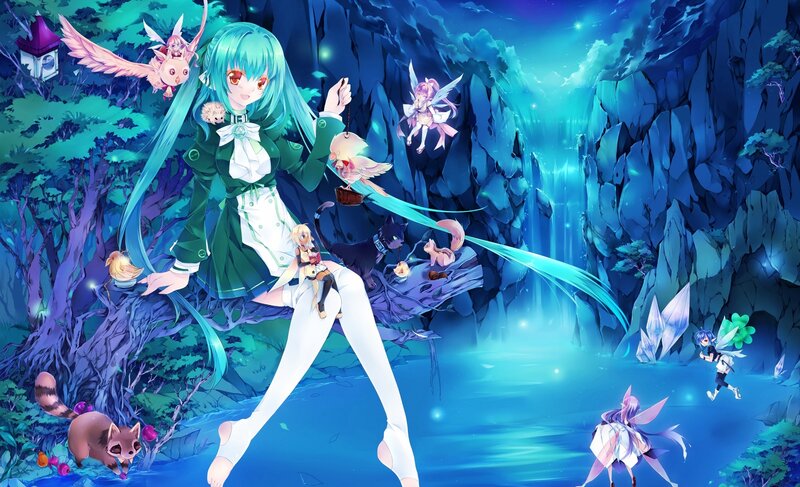 Green-haired Girl with Fairies — Blue, Magical
