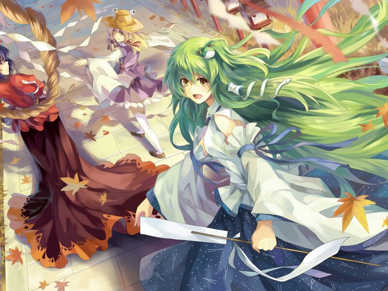 Green-haired Girl with Fans — Green