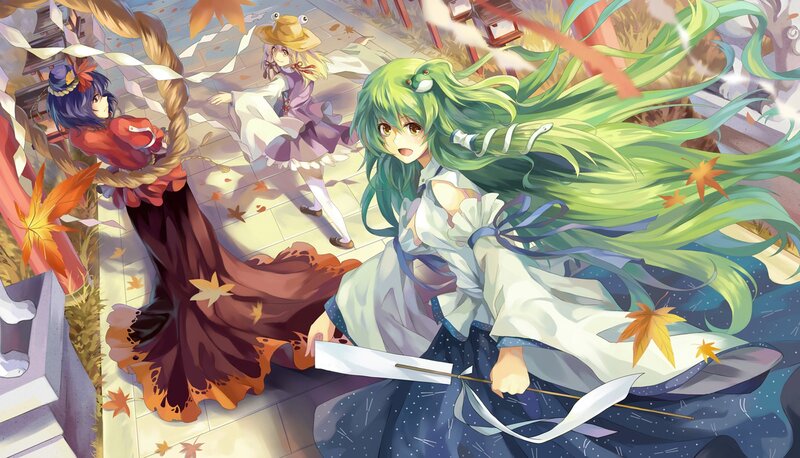 Green-haired Girl with Fans