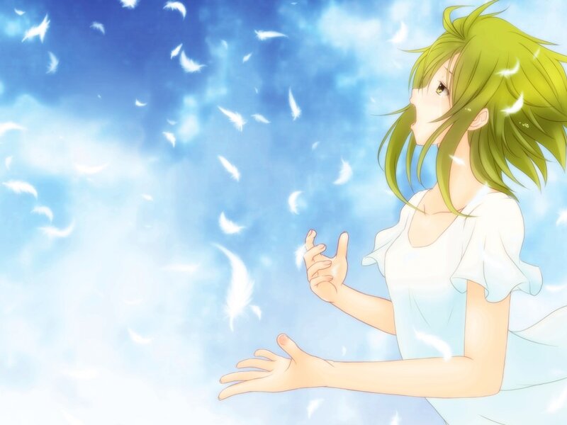 Green-haired Girl with Feathers — Blue