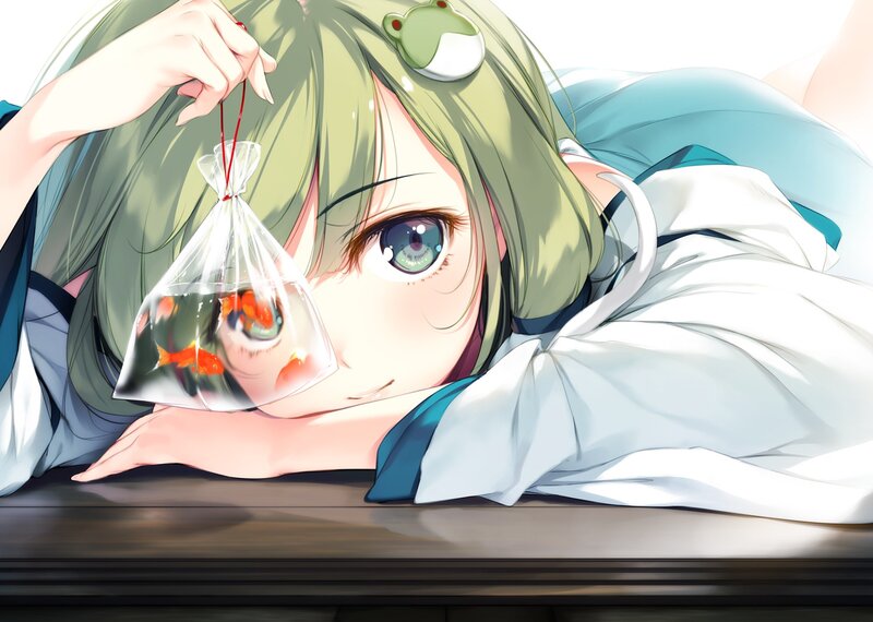 Green-haired Girl with Fish — Green, Calm