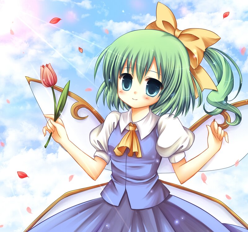 Green-haired Girl with Flower — Blue, Serene