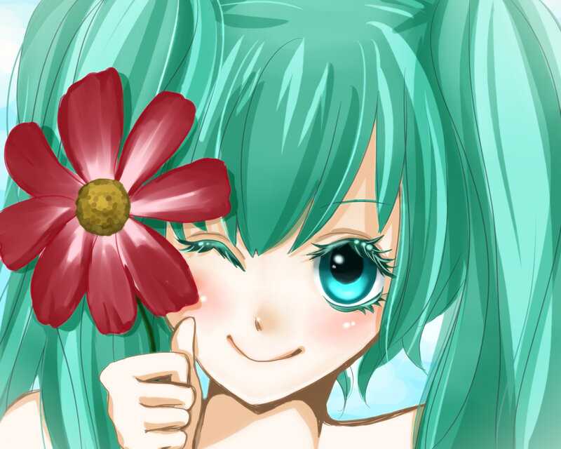 Green-haired Girl with Flower — Green
