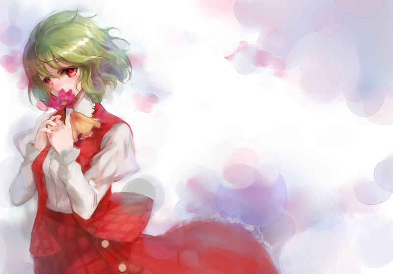 Green-haired Girl with Flower — Red, Dreamy