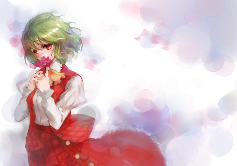 Green-haired Girl with Flower — Red