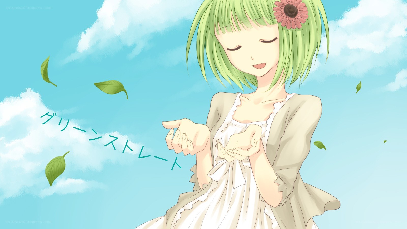 Green-haired girl with flower