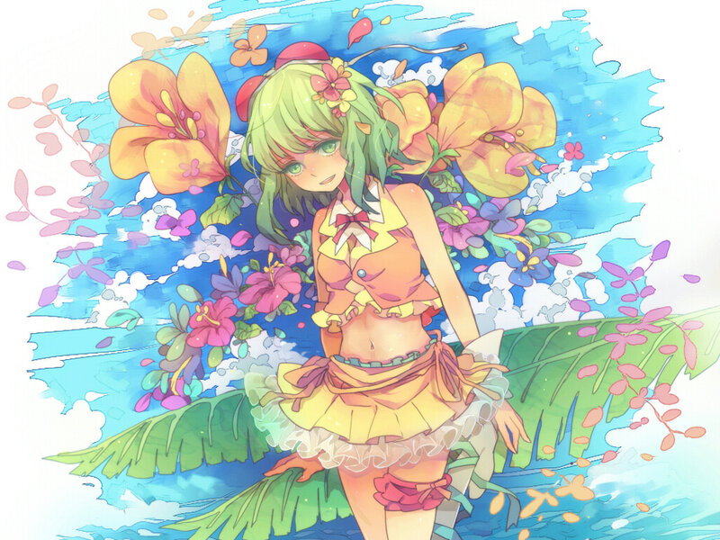 Green-haired Girl with Flowers — Blue