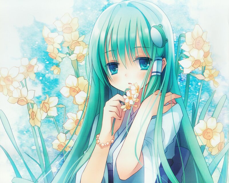 Green-haired Girl with Flowers — Cyan