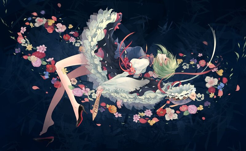Green-haired Girl with Flowers — Dark Blue