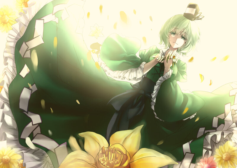 Green-haired Girl with Flowers — Green, Serene, Spring, Anime