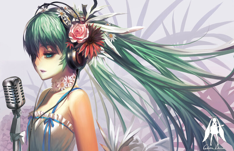 Green-haired Girl with Flowers — Green
