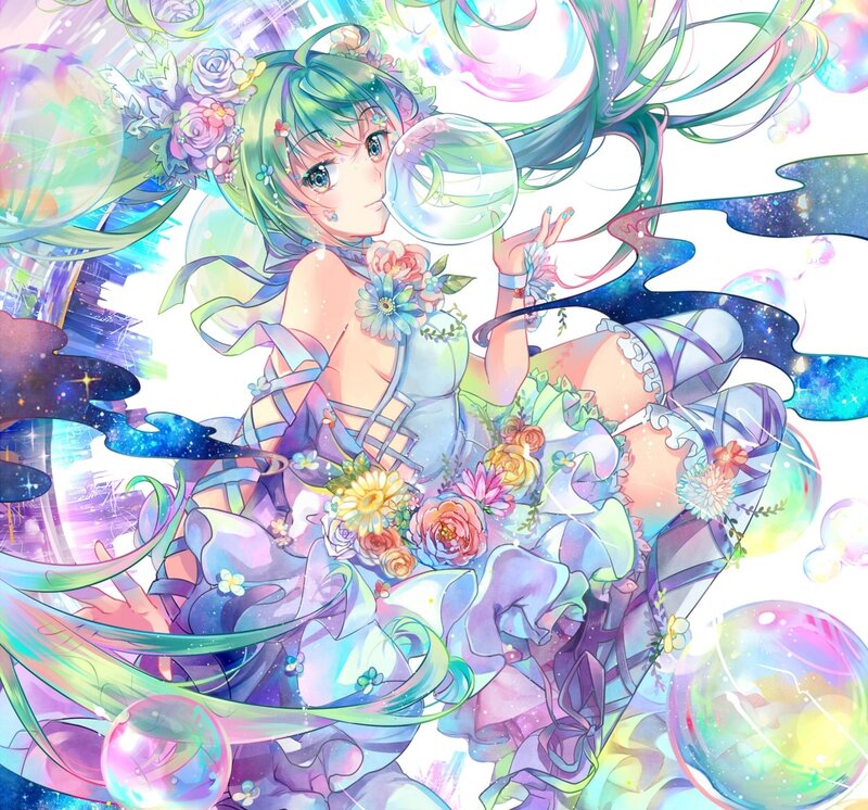Green-haired Girl with Flowers — Purple