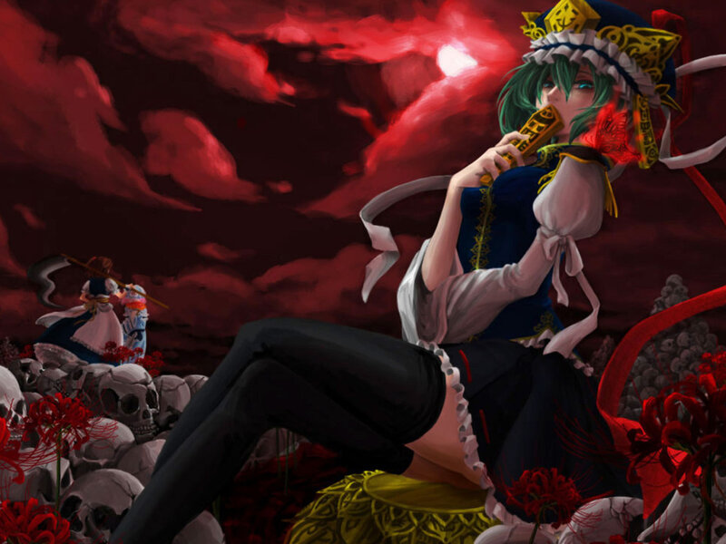 Green-haired Girl with Flute — Red, Dramatic
